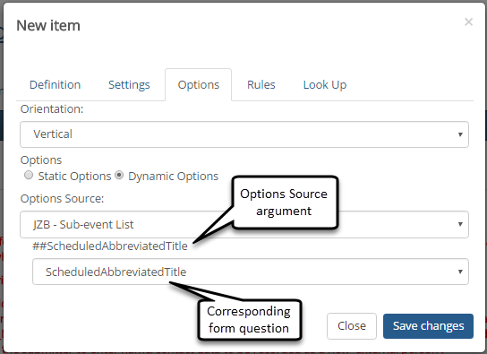 Sample setup for drop-down options on a form.
