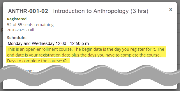 Course details feature with Days to complete the course highlighted.